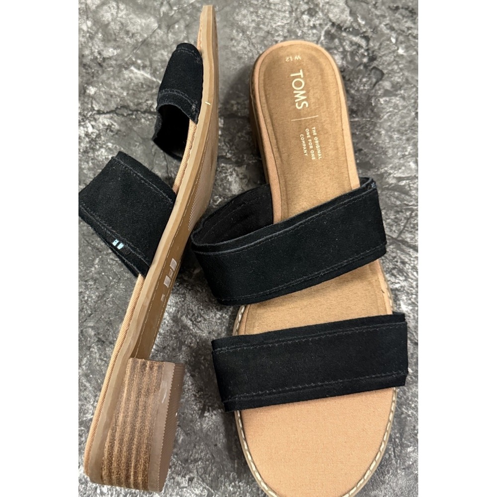 TOMS Womens Mariposa Suede Comfort Slide Block Heel Black Sz 12